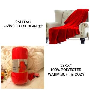 CAI TENG LIVING RED FLEECE BLANKET 52 X 67"